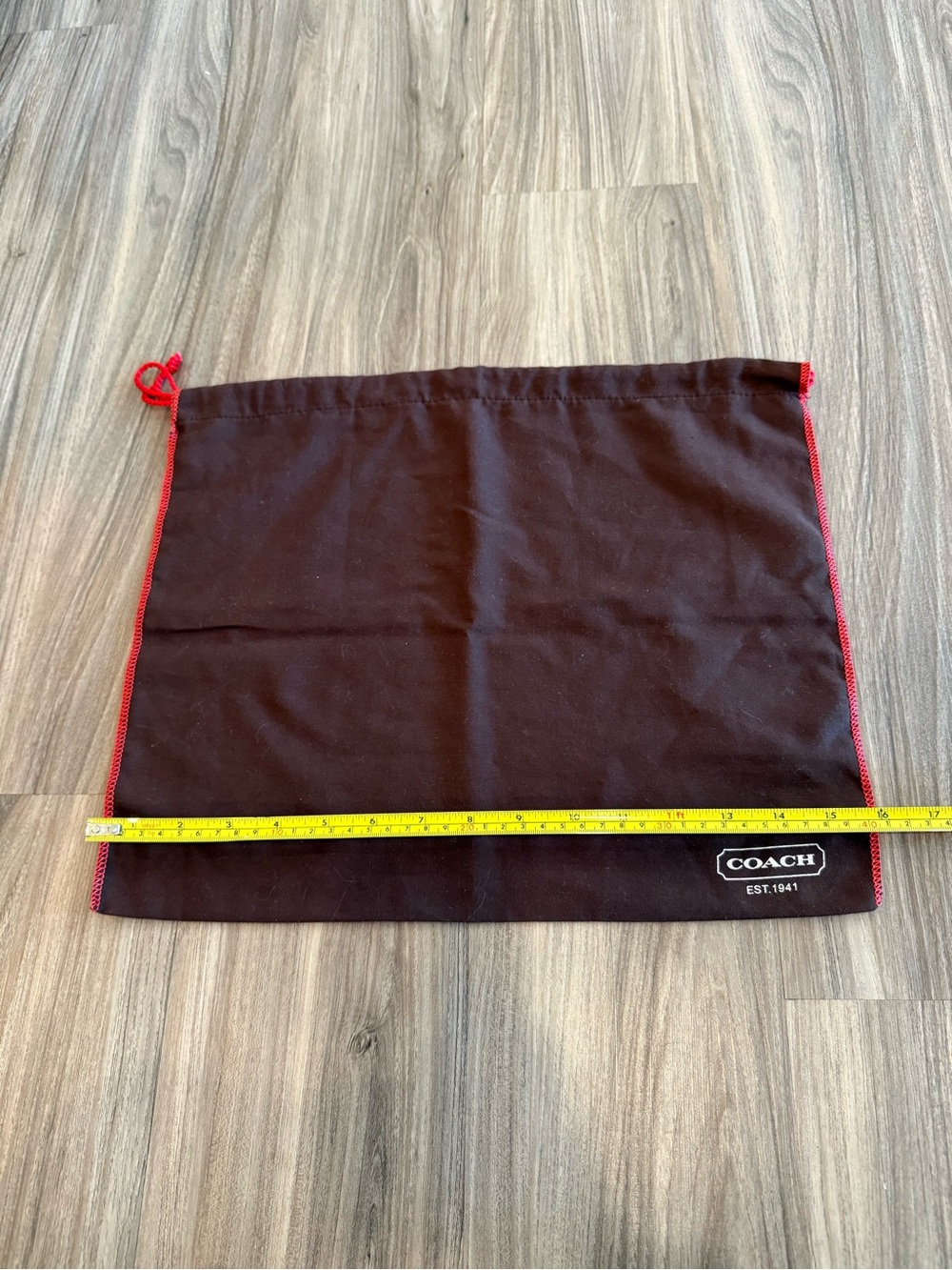 COACH Brown Dust Bag with Red Trim and Drawstring 16” x 13.5” - Picture 6 of 7
